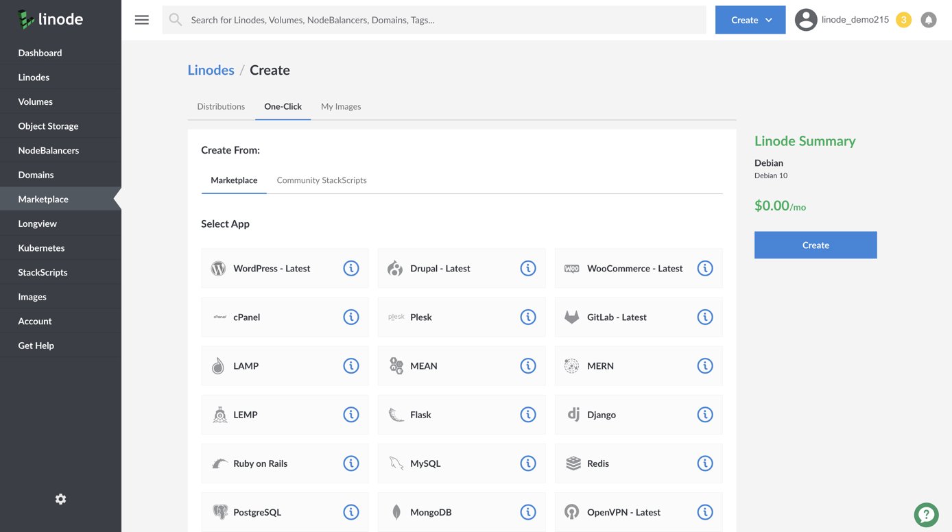 Select a One-Click App to deploy